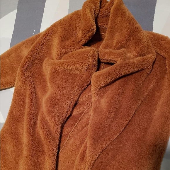 Women's Fuzzy BROWN TEDDY COAT Open Front Long Coat SIZE MEDIUM - Picture 3 of 7